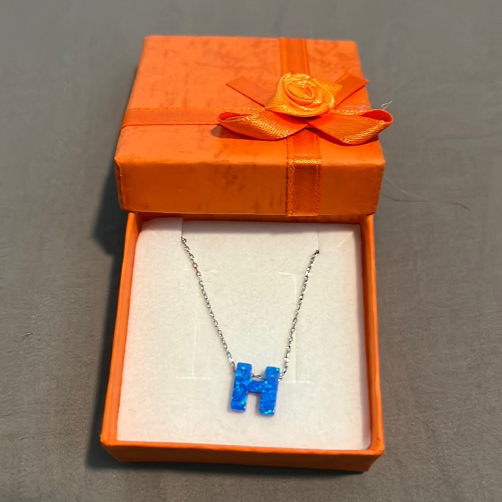 Blue Letter “H” Necklace